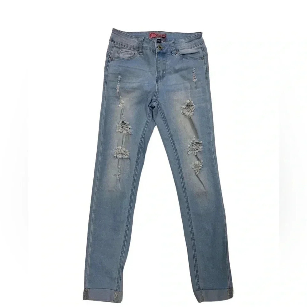 Wax Jeans Butt I Love You Distressed Skinny Light  Wash Size 1
